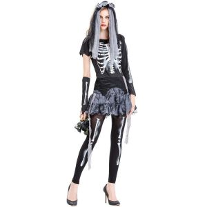 Skeleton Ghost Women’s Halloween Fancy Dress Costume- UK 10