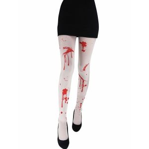 Adult Halloween Tights -  White with Red Dripping Blood