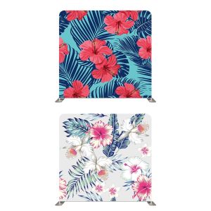 8ft*8ft Light Colour And Blue Tropical Flowers Backdrop, With or Without Tension Frame