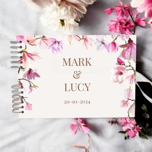 Custom Earthy Pink Watercolour Floral Wedding Guest Book with Different Page Options-No. 190