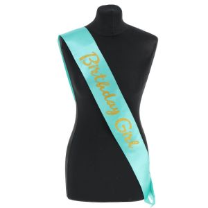 Turquoise With Gold Glitter 'Birthday Girl' Sash 