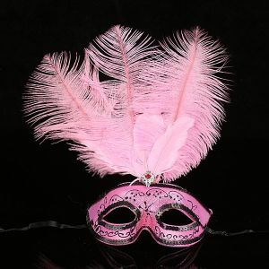 Ultimate Feathered Burlesque Masquerade Mask in Light Pink  
