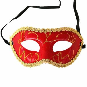 Shiny Venetian Red with Gold Detail Masquerade Mask 