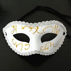 Shiny Venetian White with Gold Detail Masquerade Mask White