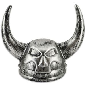 Metallic Affect Plastic Thor God of Thunder Viking Helmet  with Horns  - Silver