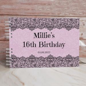CUSTOM Light Pink with Black Lace Detail Guestbook with Different Page Style Options