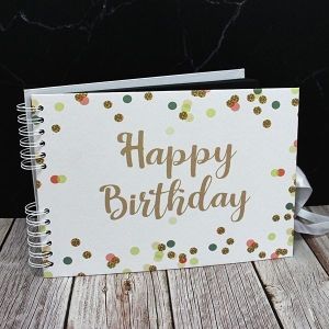 Good Size White Confetti Cover Happy Birthday Guestbook With 6x4 Printed Pages