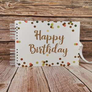 Good Size White Confetti Cover Happy Birthday Guestbook With Plain Pages 