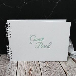 Good Size White Guestbook with Silver ‘Guest book ‘ Message With 6x4 Printed Pages