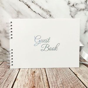 Good Size White Guestbook with Silver ‘Guest book ‘ Message With Plain Pages 