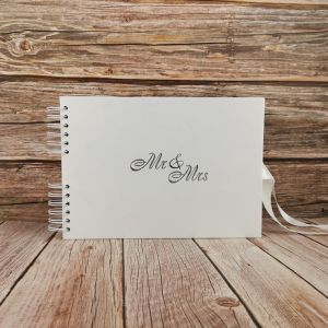 Good Size, White Rose Patterned Guestbook with Silver ‘Mr & Mrs' Message With Plain Pages 