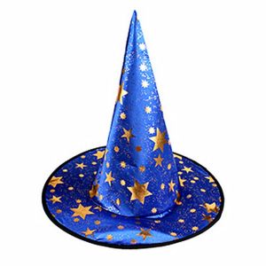 Blue & Gold Stars Wizard & Witches Pointed Hat Halloween Fancy Dress Accessory