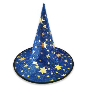 Halloween Gold Star Print Wizard Witches Hat – Blue