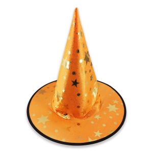 Halloween Gold Star Print Wizard Witches Hat – Orange