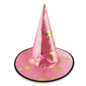 Halloween Gold Star Print Wizard Witches Hat – Pink