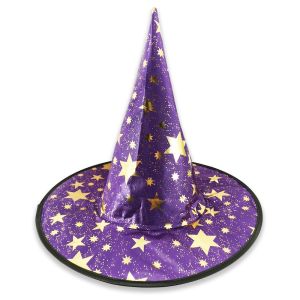 Halloween Gold Star Print Wizard Witches Hat – Purple