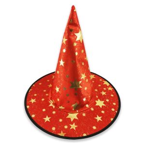 Halloween Gold Star Print Wizard Witches Hat – Red