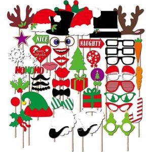 50pcs Christmas Themed Photo Booth Xmas Party Props on Sticks 